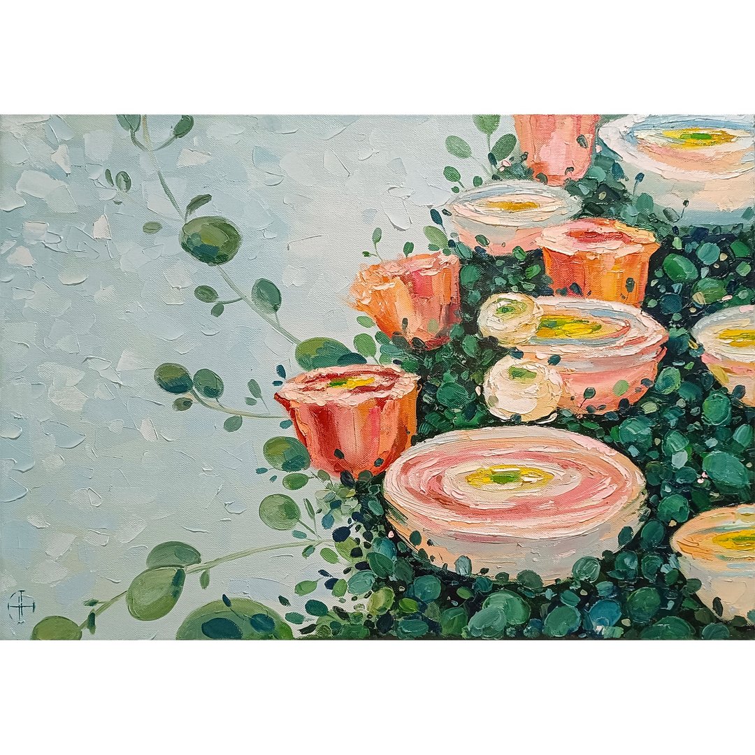 毛茛画 玫瑰花 油画 画布原作 - 海报/装饰画/版画 - 其他材质 蓝色