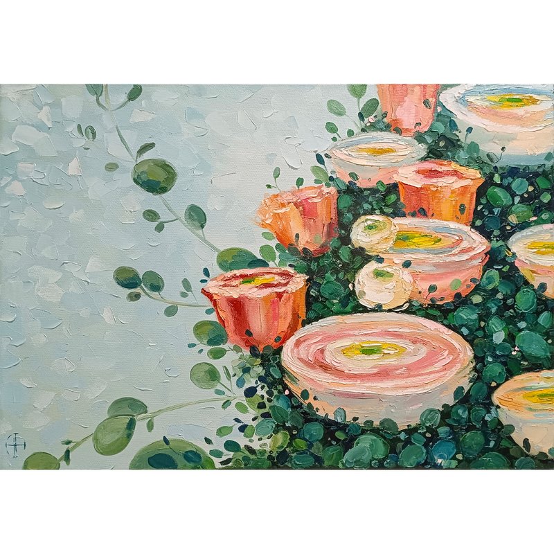 毛茛画 玫瑰花 油画 画布原作 - 海报/装饰画/版画 - 其他材质 蓝色