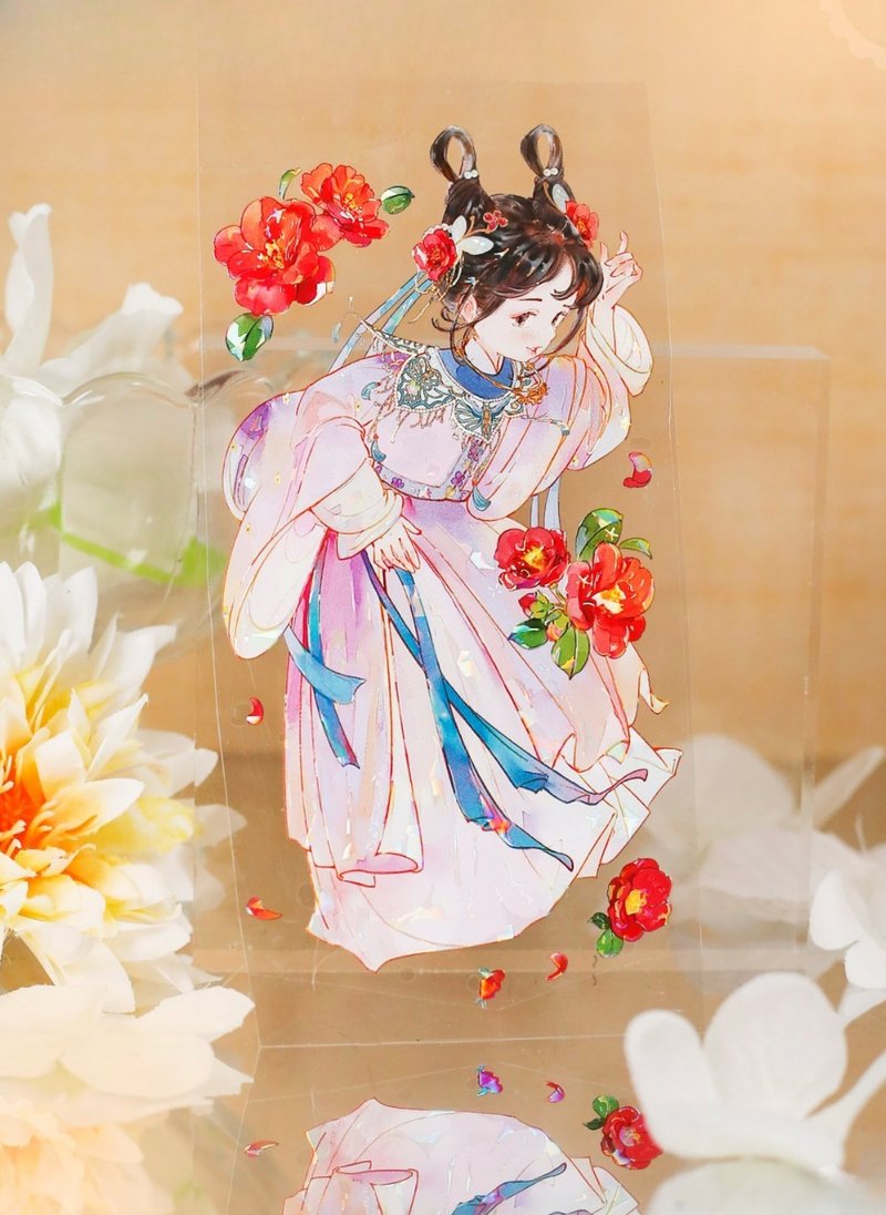 花影 東方小美人 PET 和紙膠帶 貝殼光 10米卷 - 纸胶带 - 其他材质 多色