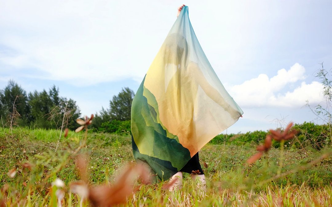 Rust and Stardust Cotton Silk Scarf (Dew), Mountain, Landscapes, Gradient - 丝巾 - 棉 绿色