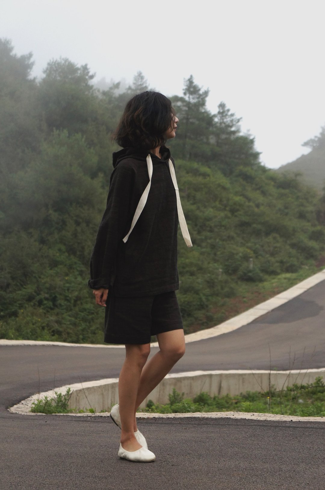 亚麻抽绳短裤 - 女装短裤 - 棉 咖啡色