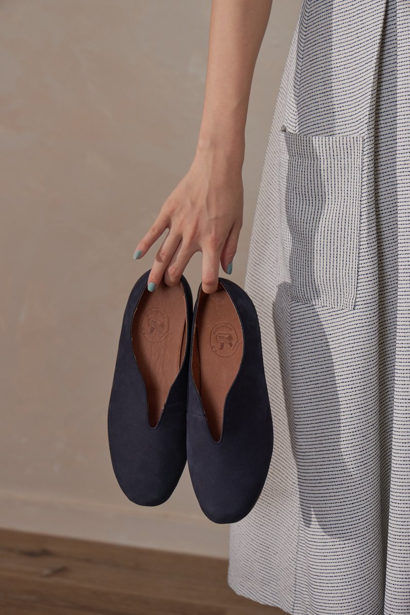 法国面包鞋-蓝带 - 芭蕾鞋/娃娃鞋 - 真皮 蓝色