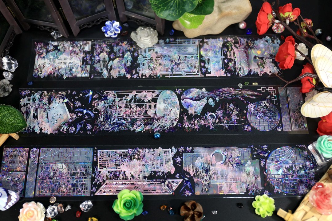 宫阙墨粉 PET 纸胶带 白墨贝壳光 10米卷 - 纸胶带 - 塑料 多色