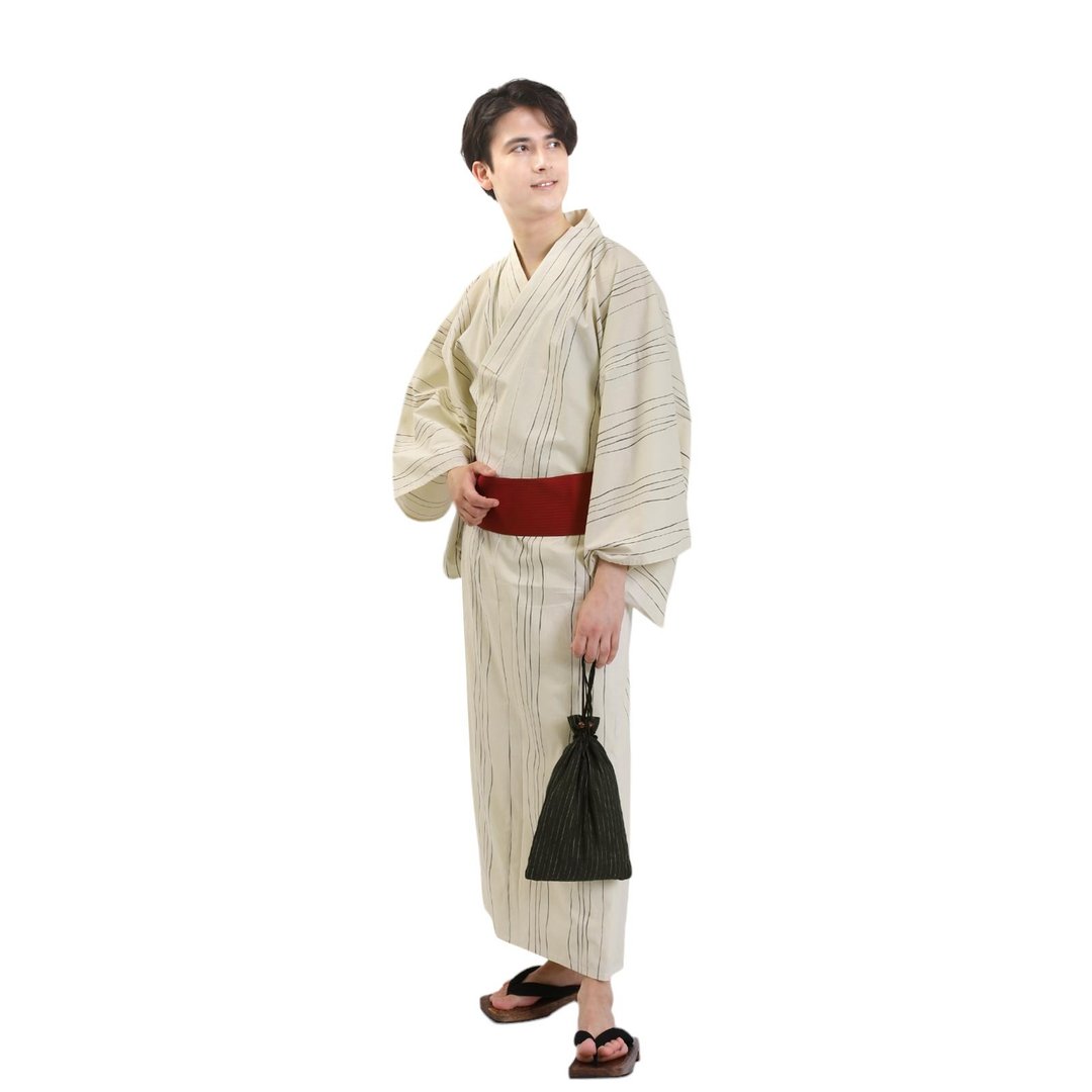 日本 和服 男 绵 浴衣 腰封 2 件 套组 L Z35-b2 yukata - 其他 - 棉．麻 白色