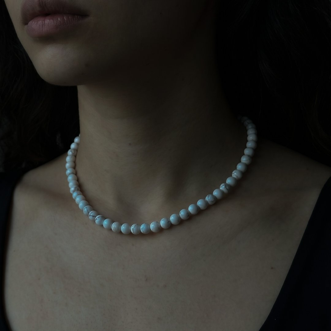 MAGNESITE NECKLACE 6MM - 项链 - 不锈钢 白色