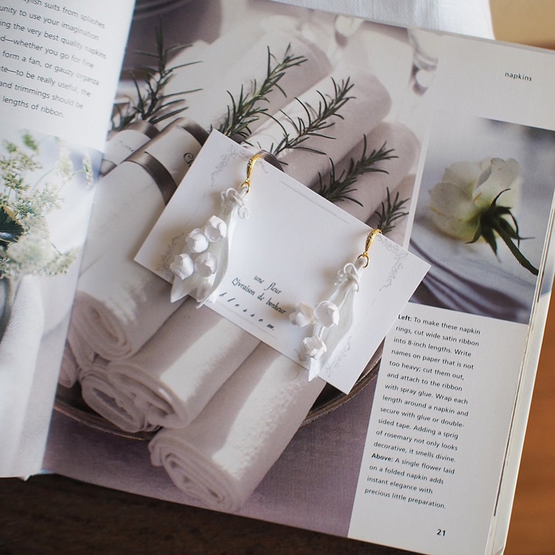 Pierced earrings.Lily of the valley.White. - 耳环/耳夹 - 其他材质 白色