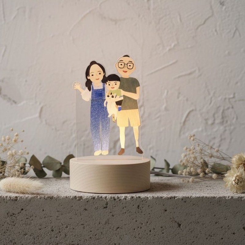 定制化原木底座夜灯 / 似颜绘夜灯 - 订制画像 - 压克力 