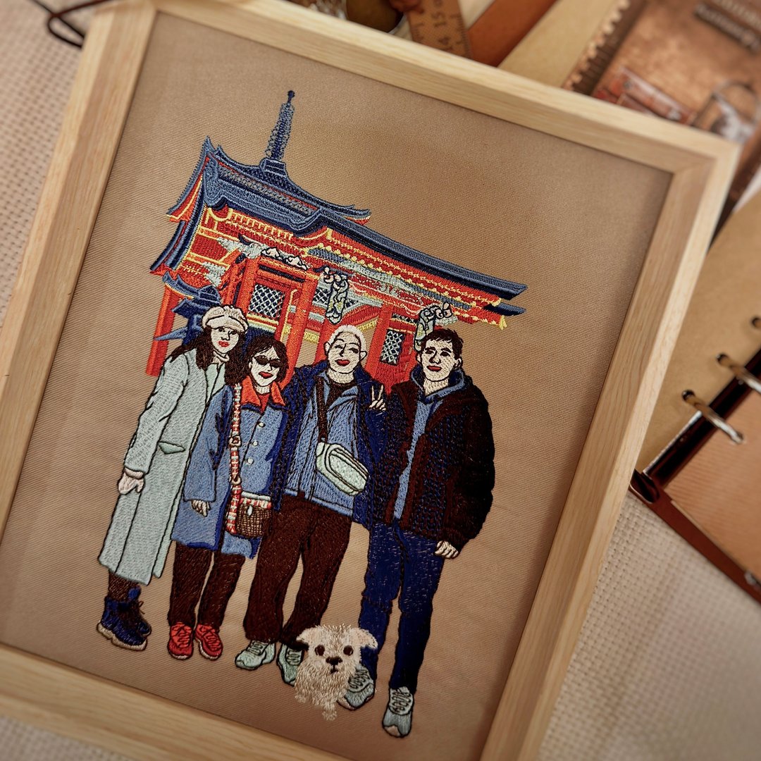 似颜绘全家福定制化相框3人 - 订制画像 - 棉 