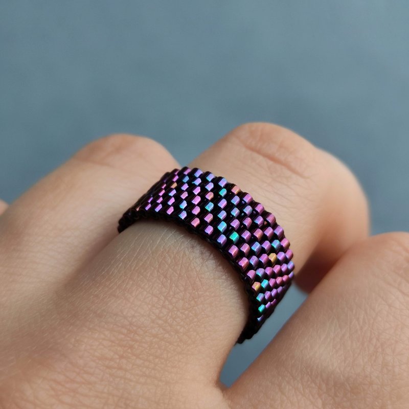 紫色串珠戒指|手工珠饰|优雅戒指|独特的珠宝 - 戒指 - 玻璃 紫色