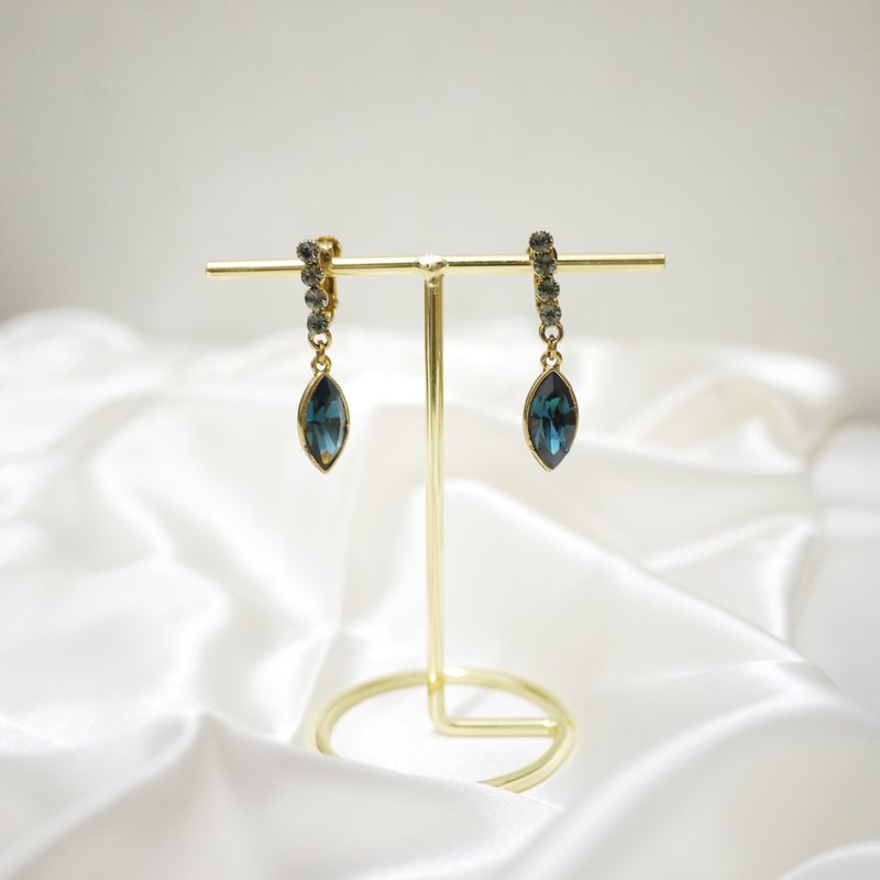 午夜巴黎蓝水晶耳夹 - 耳环/耳夹 - 宝石 蓝色