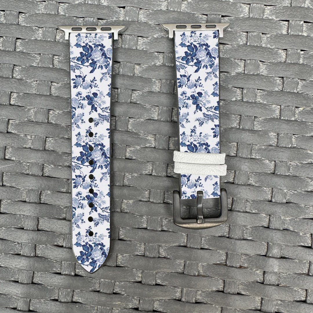 蓝灰色玫瑰花纹 Apple Watch 潮流硅胶表带 - floral-gy - 表带 - 硅胶 多色