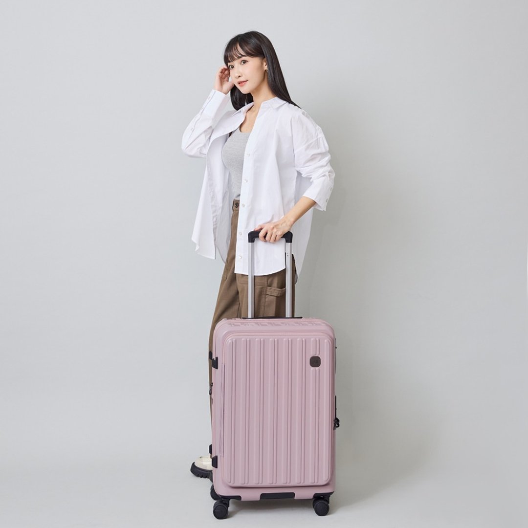 24 寸/前开式/PC 箱体/Hinomoto 静音轮煞车/旅行箱/行李箱 - 多色任选 - 后背包/双肩包 - 尼龙 粉红色
