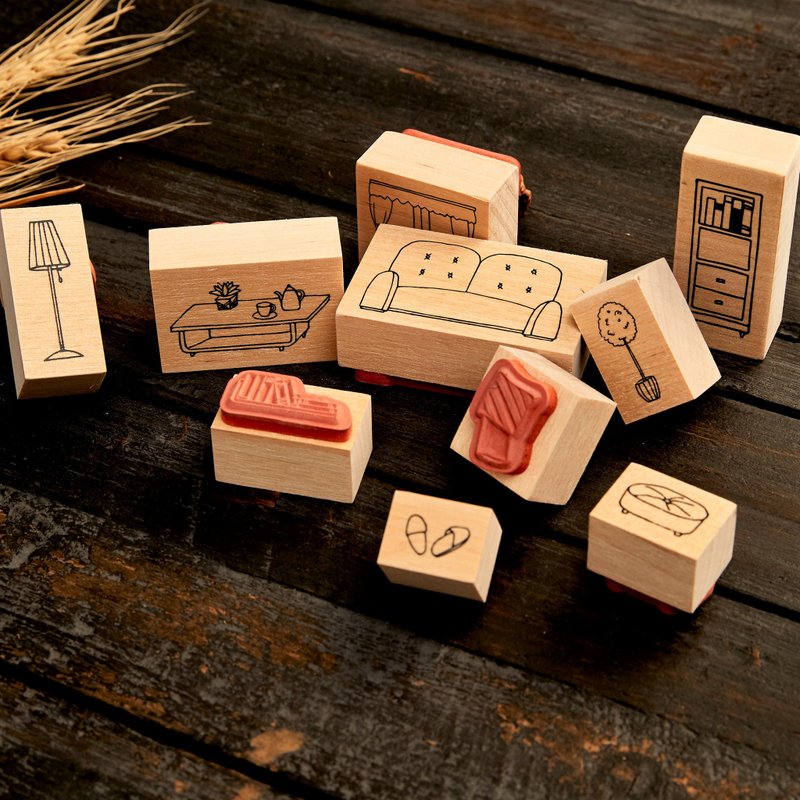 客厅 . 居家印章组11入 (内附印台) - 印章/印台 - 木头 卡其色