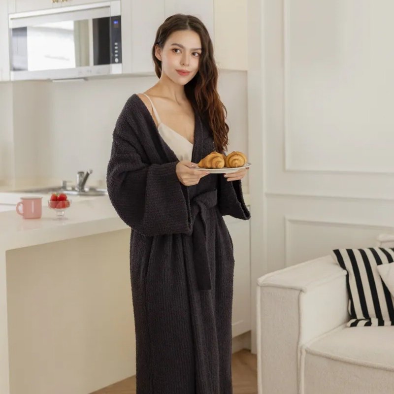 网红们热推!!QQ超柔嫩云朵针织睡袍-高冷质感铁灰 可电绣 - 居家服/睡衣 - 其他材质 粉红色