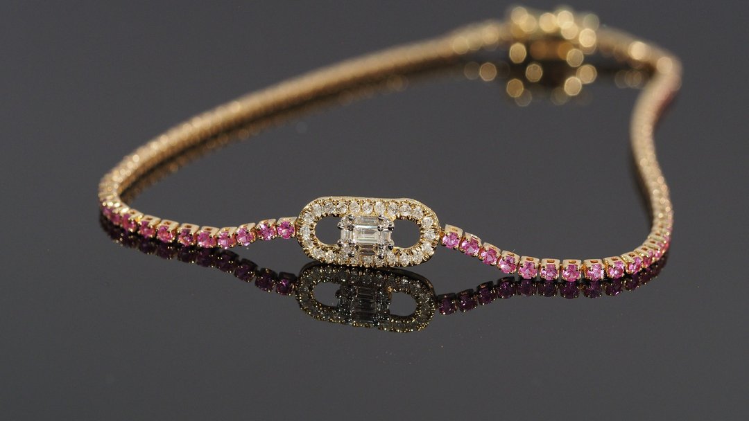 18K金钻石粉红石宝手链 Diamond Clip and Pink Sapphire Bracel - 手链/手环 - 贵金属 