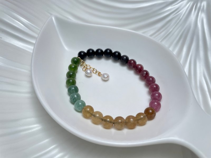 彩虹 碧玺 天然海水珍珠 S925银14K注金 手链 - 手链/手环 - 珍珠 白色