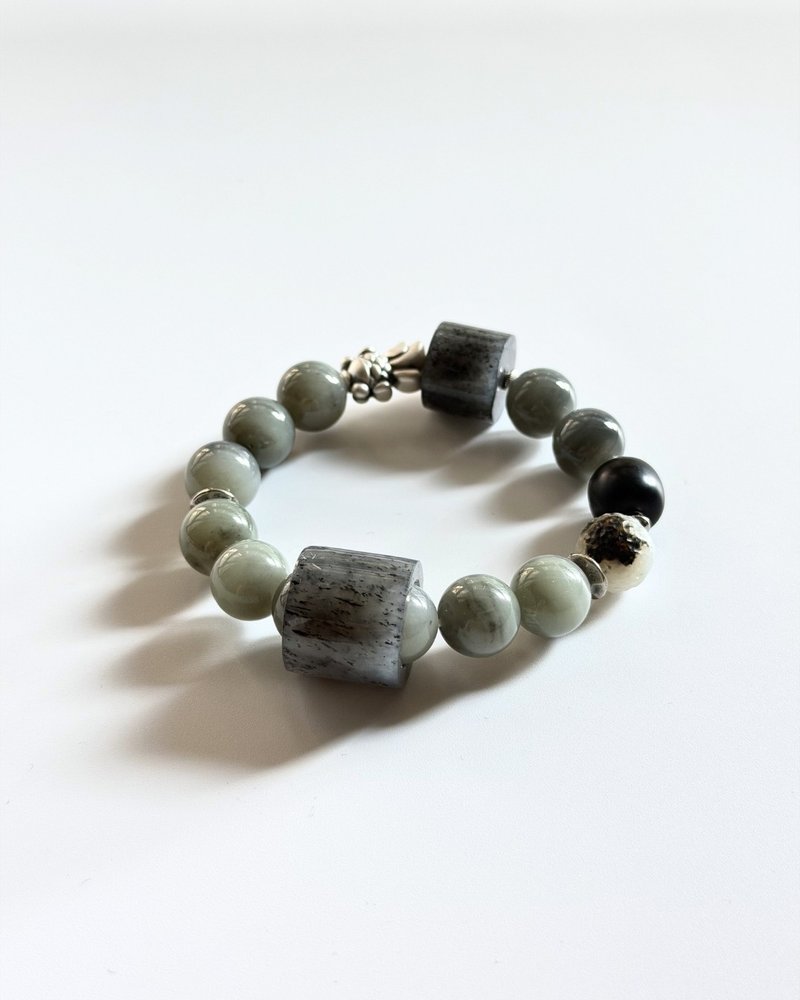 天然和田玉青花手串 T332 弋川 - 手链/手环 - 玉石 灰色