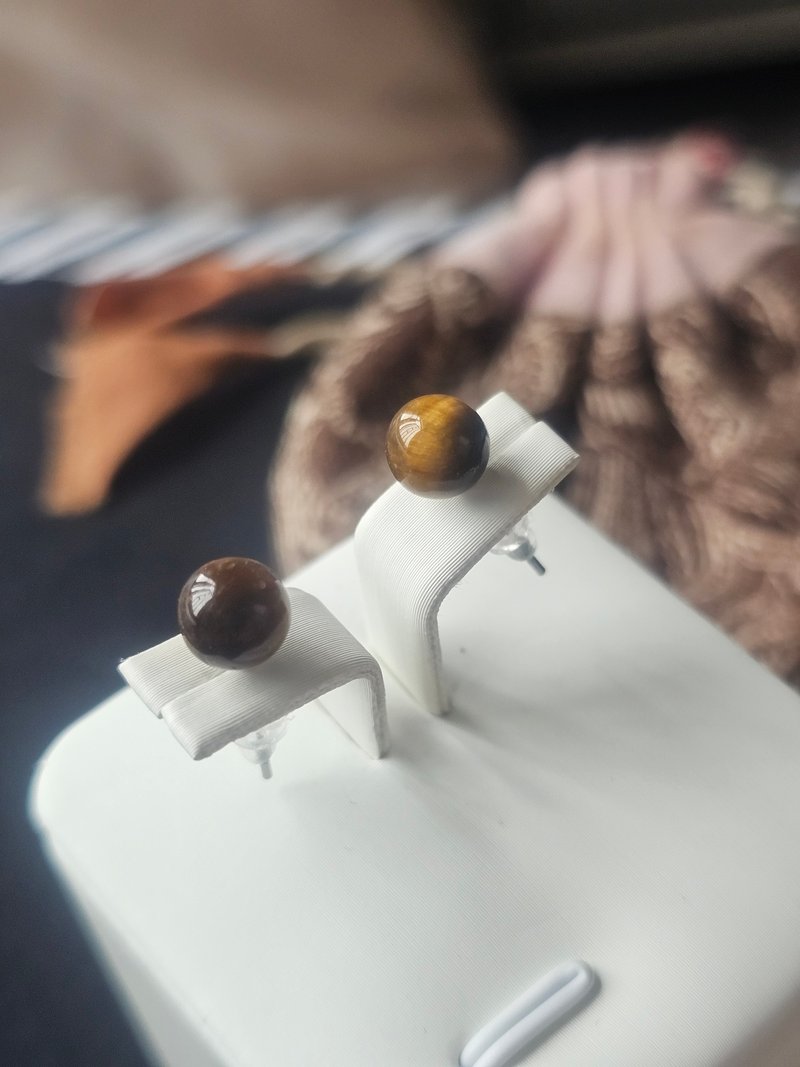 简而美--虎眼石耳环 - 耳环/耳夹 - 半宝石 咖啡色