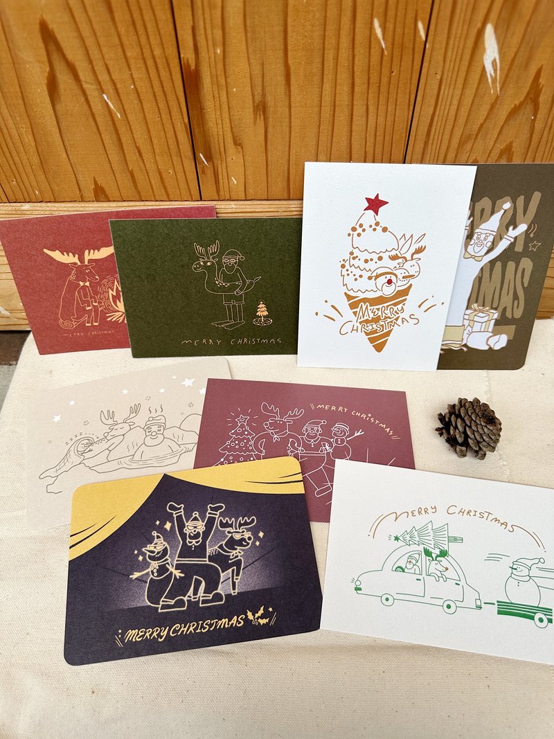 偷闲的圣诞老公公&麋鹿雪人 全系列9件组+咖啡信封 - 卡片/明信片 - 纸 多色