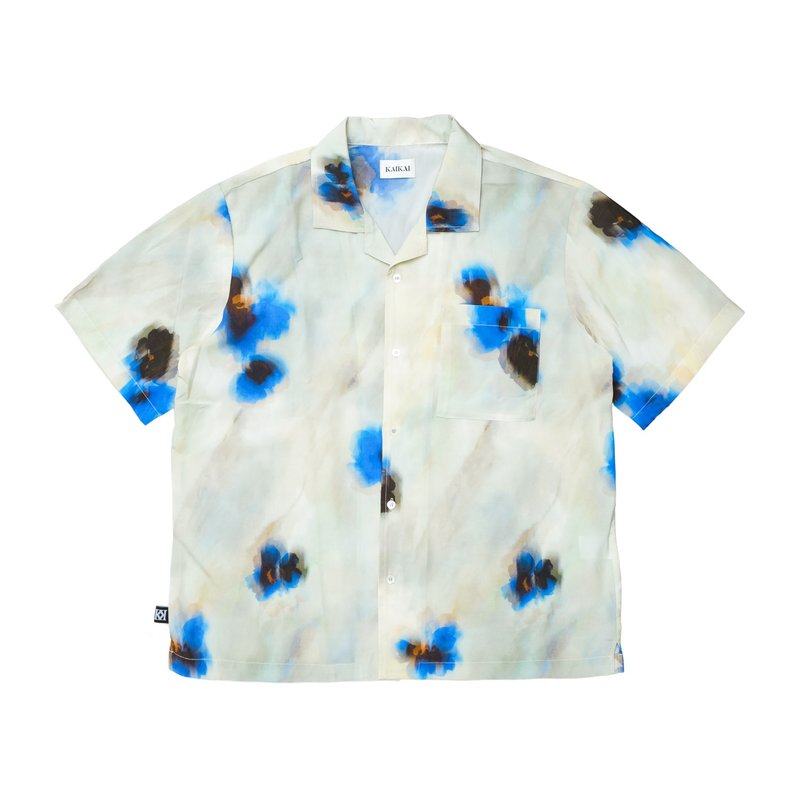 KAIKAI - Insomnia - 晕染蓝花古巴衬衫 - 男装衬衫 - 棉．麻 多色