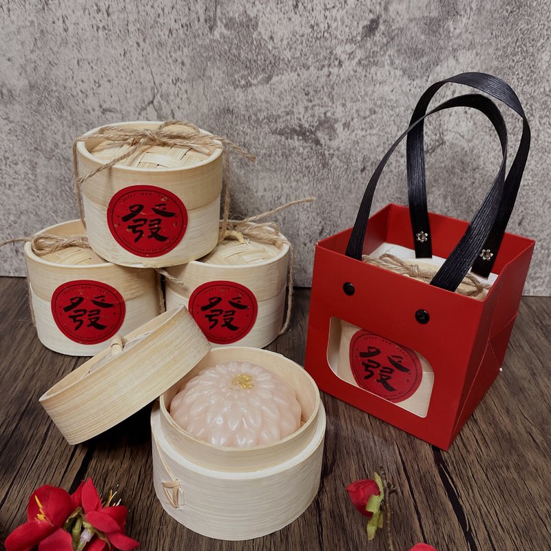 快速出货|中秋蒸蒸日上迷你竹编蒸笼+满月金箔花饼香皂|企业赠品 - 肥皂/手工皂 - 其他材质 多色