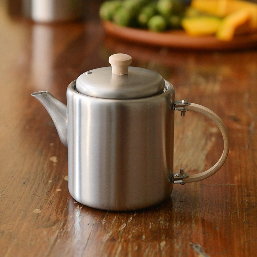 日本相泽工房 AIZAWA 日本制18-8不锈钢直筒茶壶(木柄侧把手) - 茶具/茶杯 - 不锈钢 银色