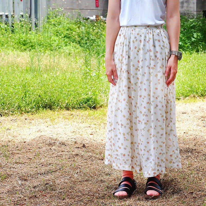 小牛村 日本古着 vintage 超美小碎花 宽裤裙 长裙【纯真花语】 - 女装长裤 - 棉．麻 白色