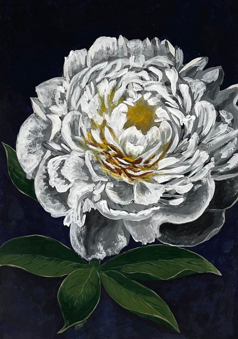 White peony at dusk. Gouache. - 墙贴/壁贴 - 纸 