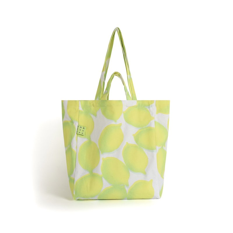 印花帆布大包-柠檬绿图案 - 侧背包/斜挎包 - 棉．麻 黄色