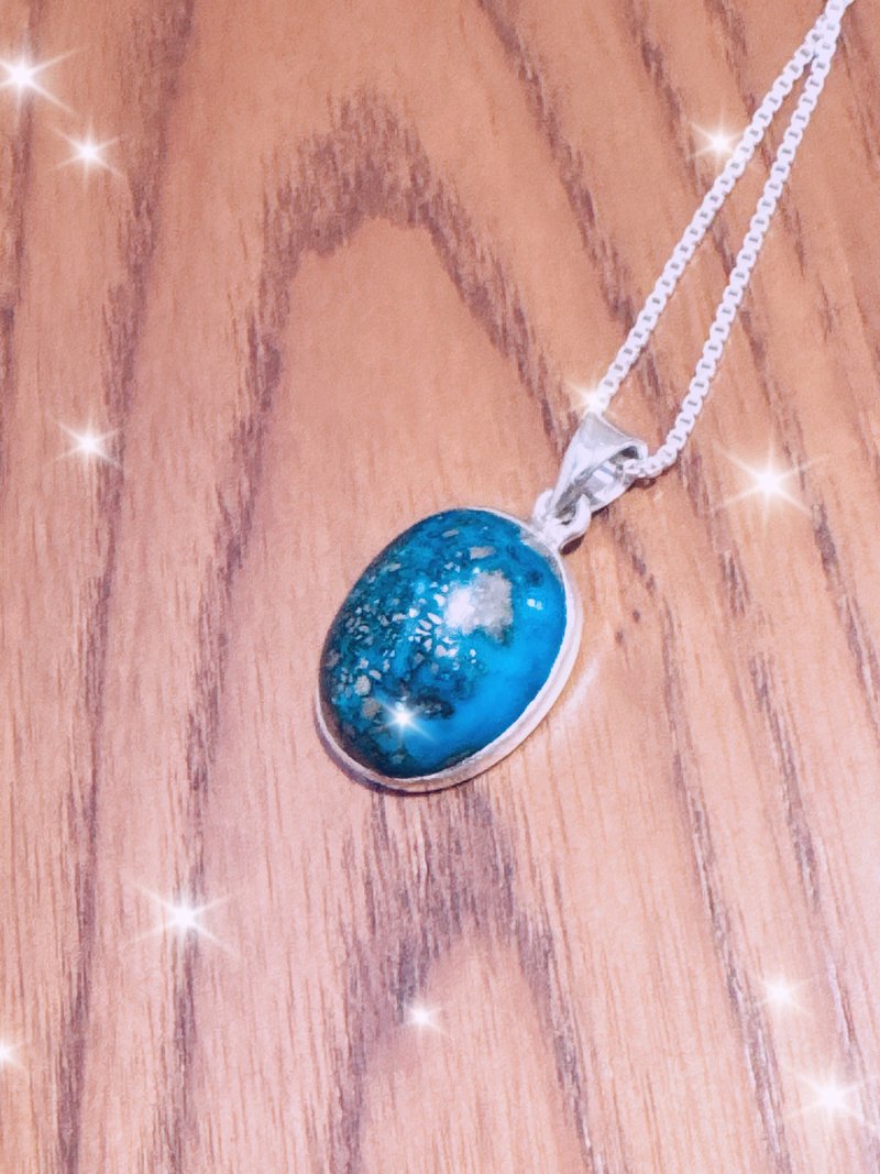 土耳其pyrite麒麟石 - 项链 - 纯银 蓝色