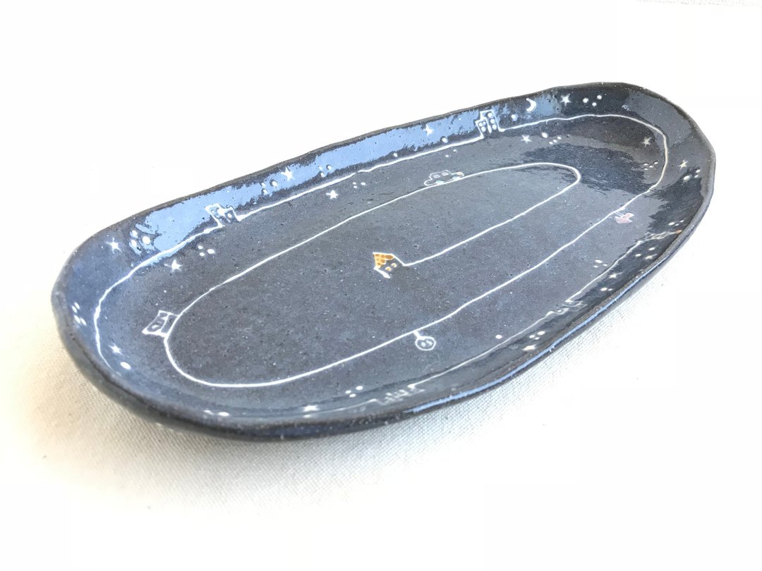Oval shaped plate, way back, detour - 盘子/餐盘/盘架 - 陶 蓝色