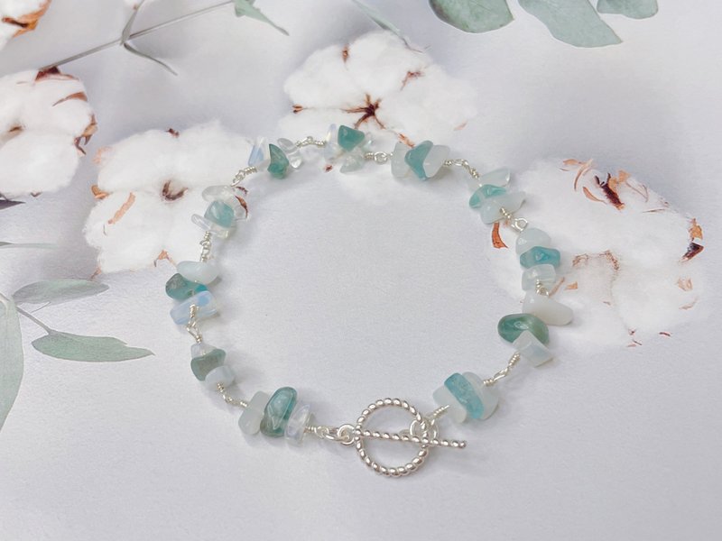 碧海之石 || 蓝磷灰 蛋白石 纯银手链 - 手链/手环 - 纯银 蓝色