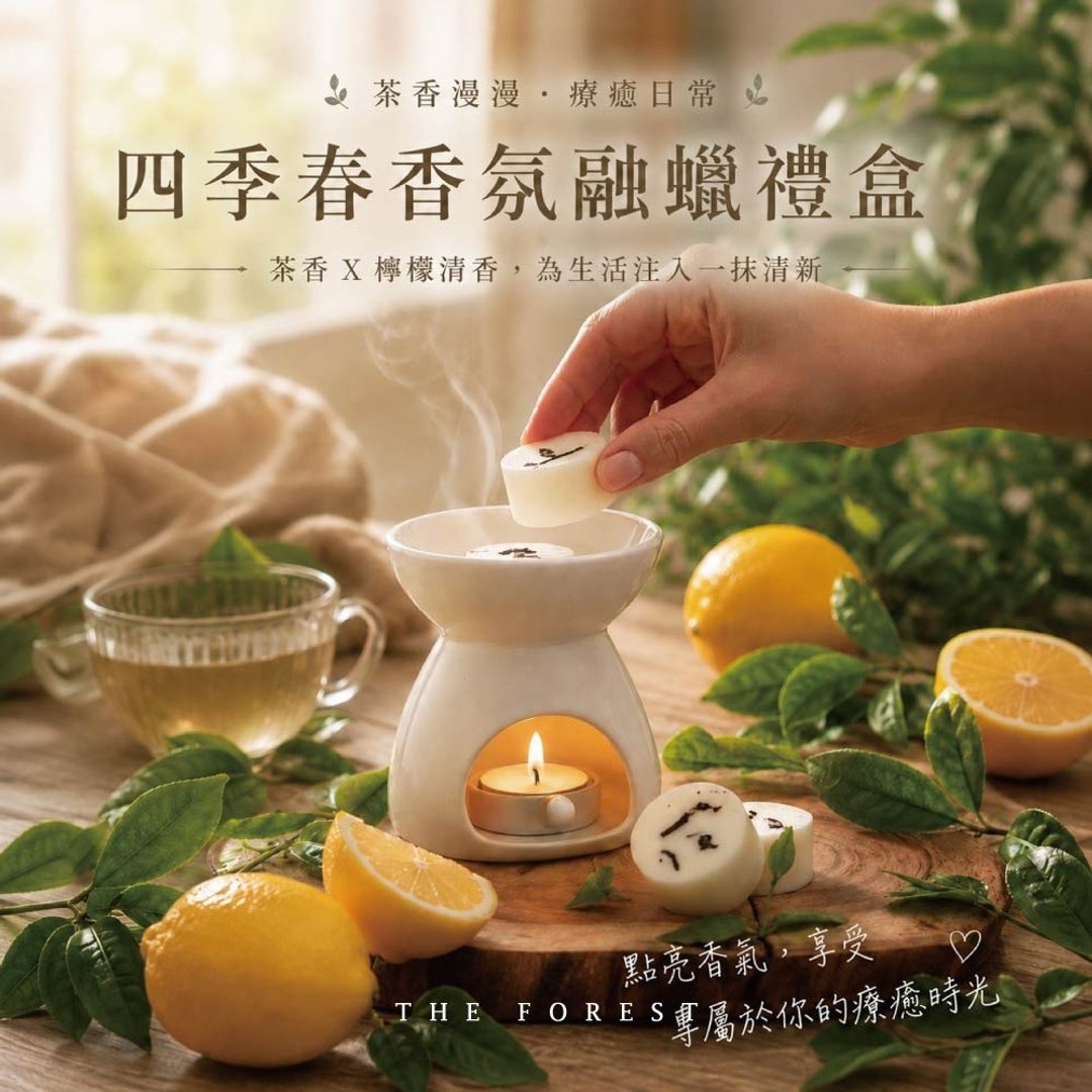 四季春香氛融蜡礼盒 | 4 入香氛蜡块 + 融蜡灯 | 柠檬柑橘香调 - 蜡烛/烛台 - 蜡 多色