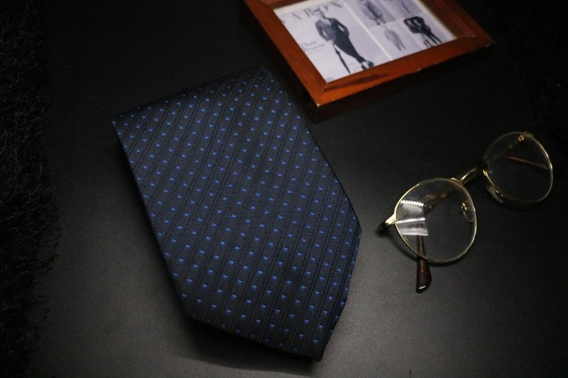 黑色蓝波点真丝领带/绅士正装necktie - 领带/领带夹 - 丝．绢 黑色