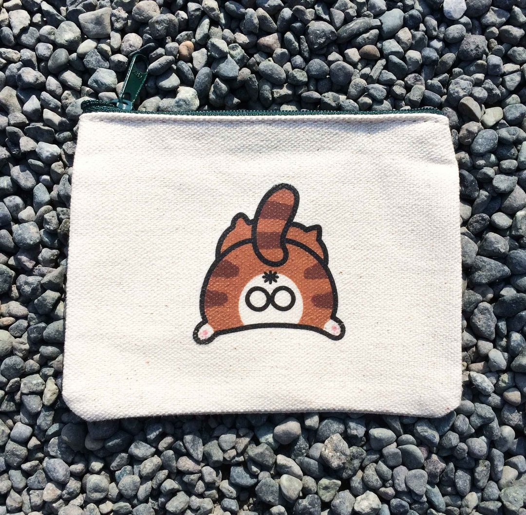 虎斑猫屁屁の日常 帆布零钱包 手工印制 Coin bag - 零钱包 - 棉 黄色