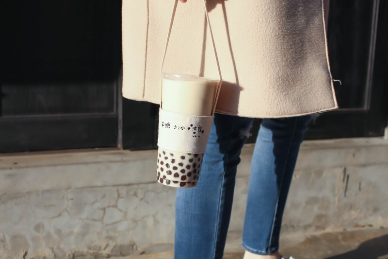 重点部位饮料袋 - 半糖 少冰+波霸 - 随行杯提袋/水壶袋 - 棉．麻 白色