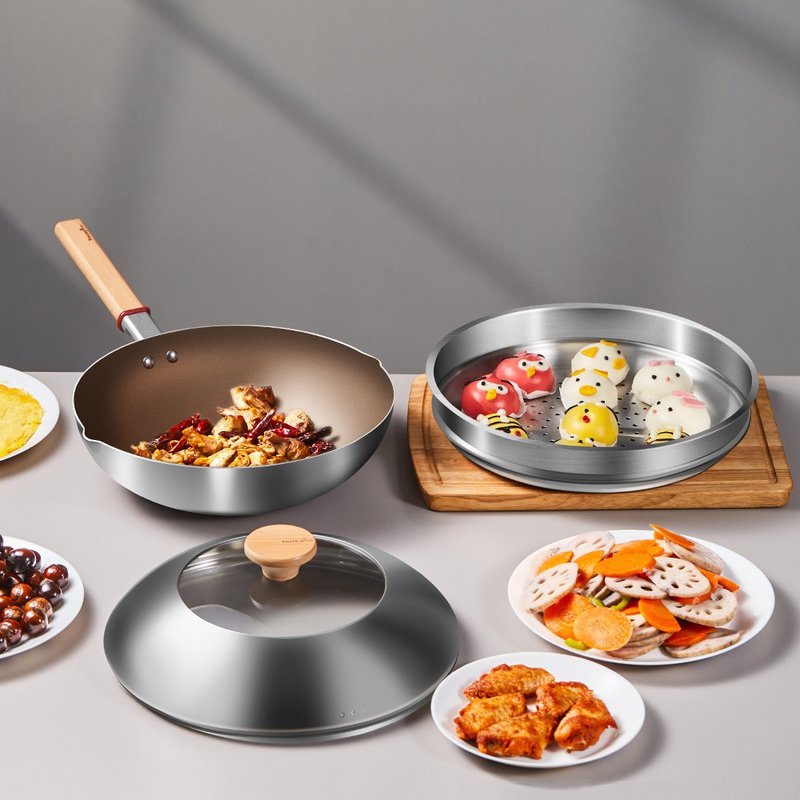 【Taste Plus】悦味元器 钛合金x430不锈钢  无涂层不沾炒锅 32cm - 锅具/烤盘 - 不锈钢 银色