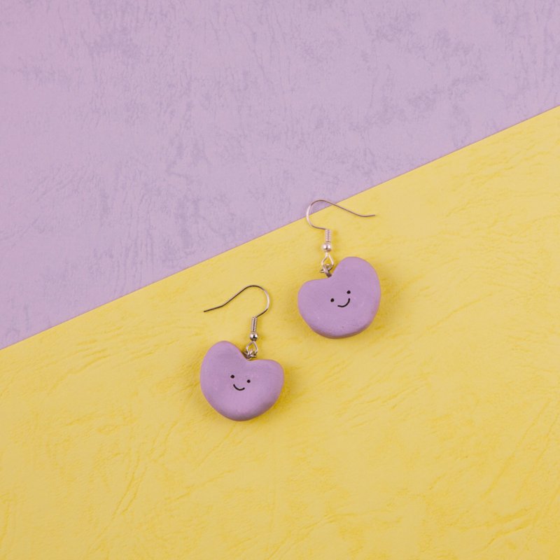 紫色爱心耳环 / 耳夹 手工免烧陶耳环 - 耳环/耳夹 - 陶 紫色