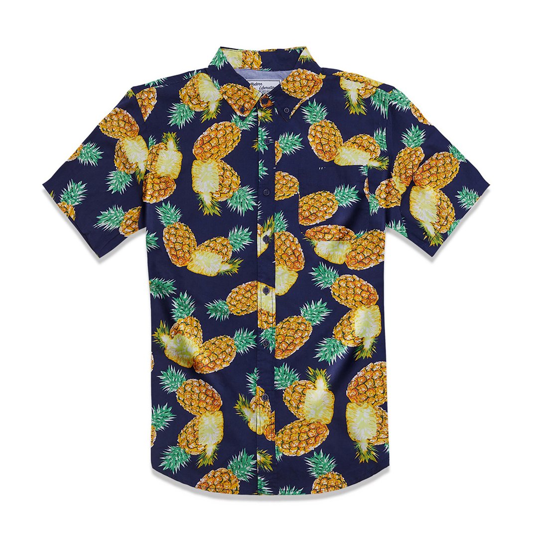 Pineapple Print Shirt 凤梨印花衬衫 - 深蓝色 - 男装衬衫 - 棉 蓝色