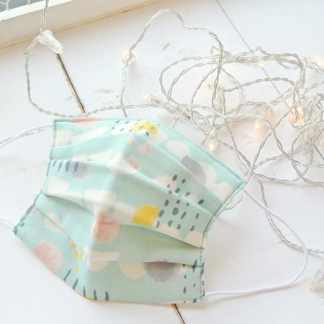 可洗涤、舒适且可爱的手工立体口罩 Pastel Rain 北欧风 消除眼镜的雾气 日本制 | TEMARIYA - 口罩 - 棉 绿色