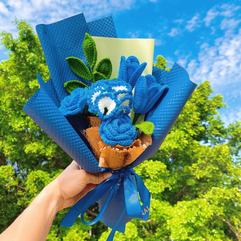 毕业礼物 毕业花束 定制化礼物2025海军蓝复古风花卉花束新奇居家 - 干燥花/捧花 - 棉．麻 蓝色