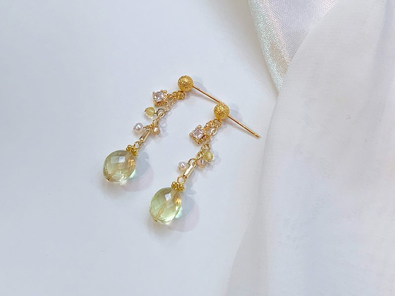 春晓 | 柠檬晶 耳环 - 耳环/耳夹 - 半宝石 绿色