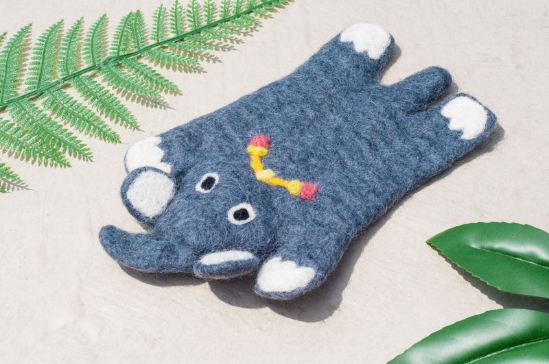 圣诞礼物 民族风森林系羊毛毡杯垫 动物杯垫 - 大象吸水杯垫 - 杯垫 - 羊毛 蓝色