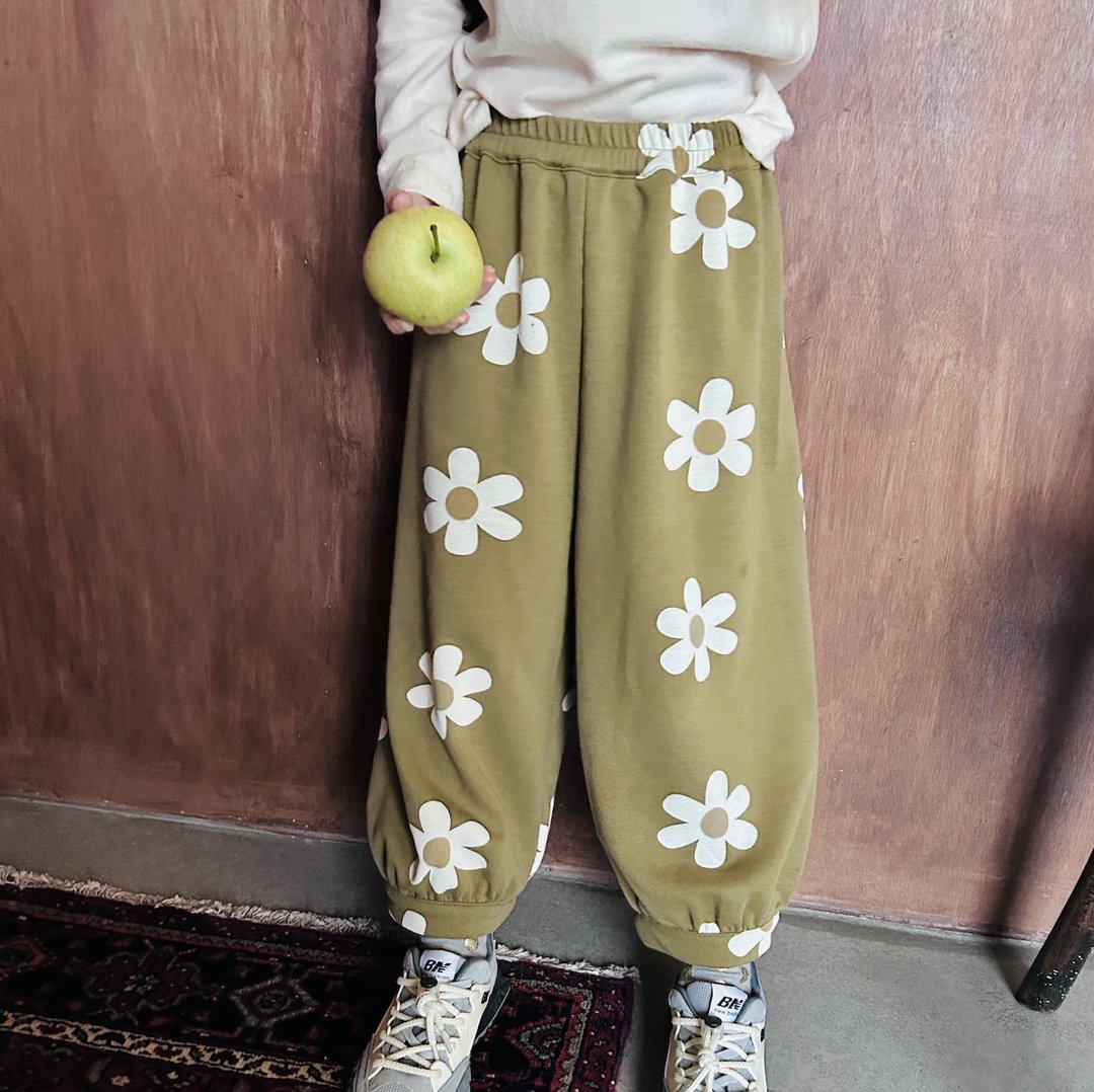 秋季针织花朵运动裤 / 休闲裤子 童装 - 童装裤 - 棉 卡其色