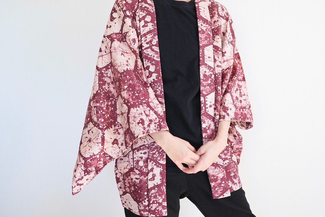 Japanese KIMONO, abstract kimono, haori, authentic kimono, traditional kimono - 女装休闲/机能外套 - 聚酯纤维 紫色