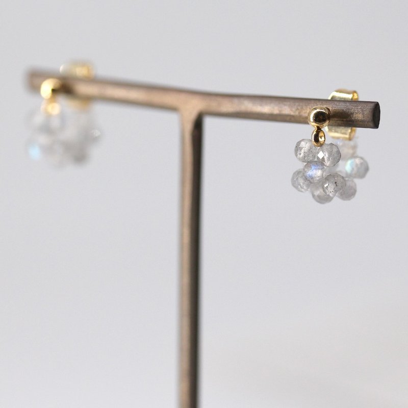 拉长石 光谱石 精致小耳圈耳环 拉长石耳圈 刻面 蓝光 黄绿光 - 耳环/耳夹 - 半宝石 银色