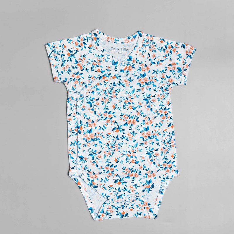 【Deux Filles有机棉】婴儿短袖侧开襟包屁衣/新生儿连身衣 红蓝 - 包屁衣/连体衣 - 棉．麻 