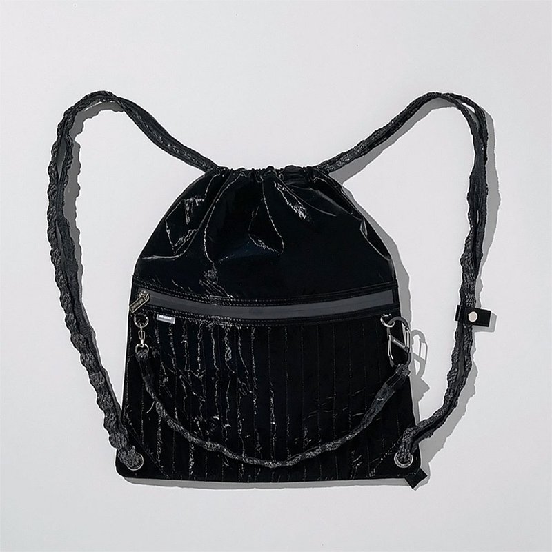 Miyansol韩国皱皱风琴包-D.墨夜黑 防水轻量 斜背包 后背包 - 后背包/双肩包 - 纸 黑色