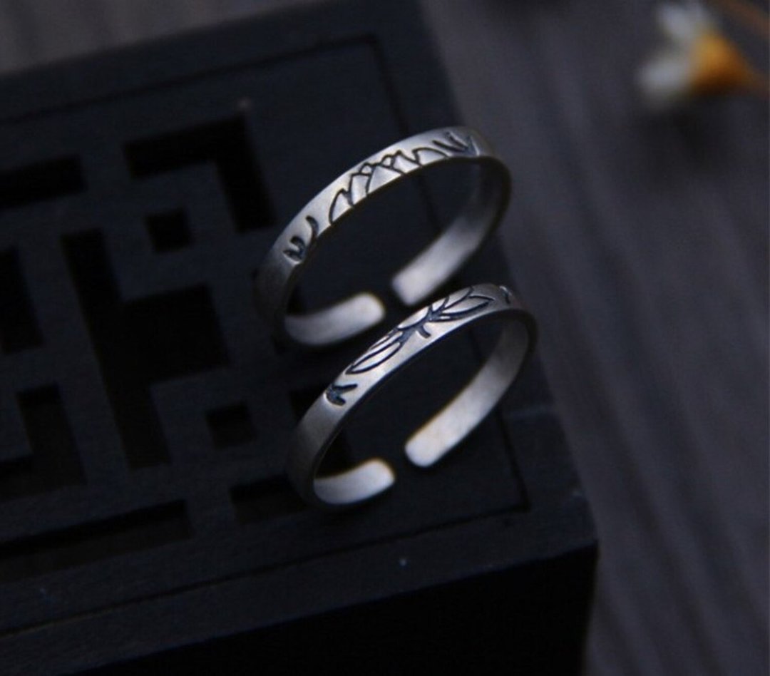 Real S 925 Sterling Silver Lovers Opening Rings Simple Fashion Ethnic Handmade - 戒指 - 银 银色