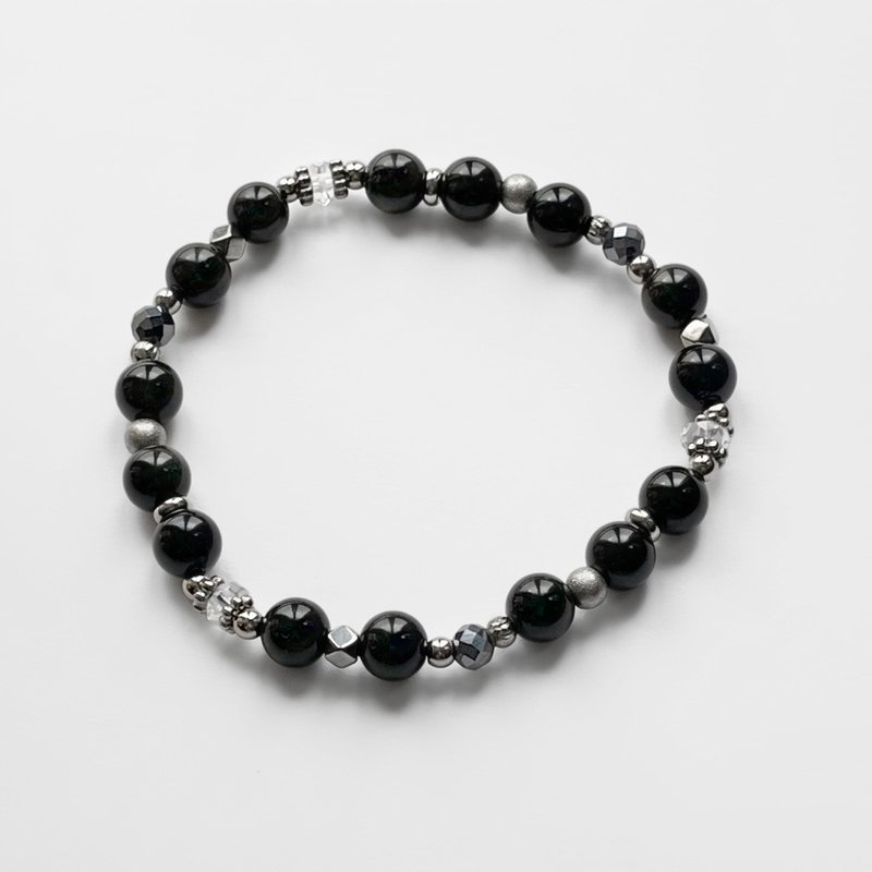 防小人 黑曜石白水晶 316L 不锈钢手链 - 手链/手环 - 宝石 黑色
